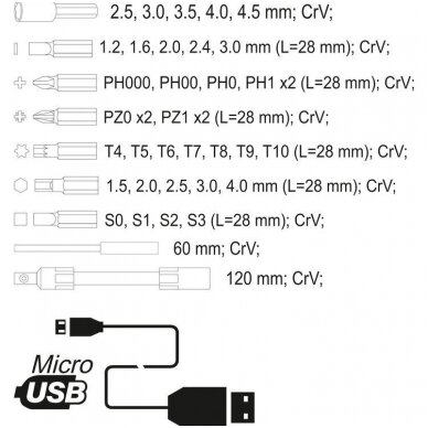 Antgalių rinkinys su akumuliatoriniu atsuktuvu Lithium-ion/3,6V 39vnt. 4