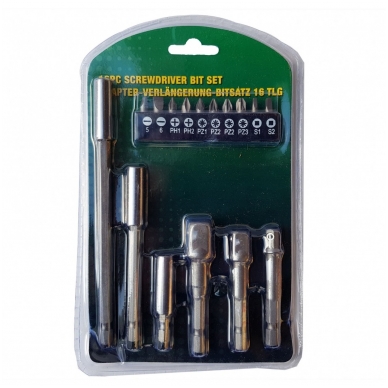 Adapterių ir antgalių komplektas 1/4"(6,3 mm) 16 vnt.