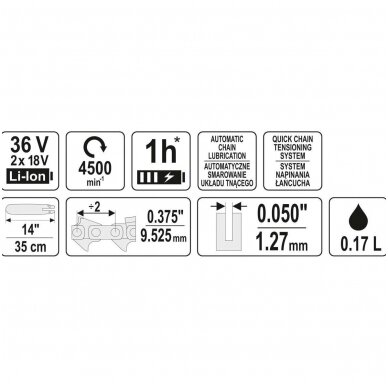 Akumuliatorinis grandininis pjūklas 14"/36V be baterijų 2