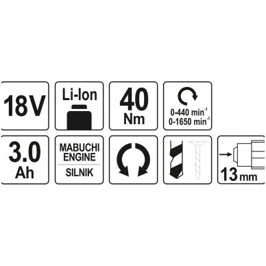 Akumuliatorinis gręžtuvas / suktukas  LI- ION 18V 2 akumuliatoriai 7