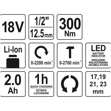 Akumuliatorinis smūginis veržliasukis 18V  300NM 2,0AH 6