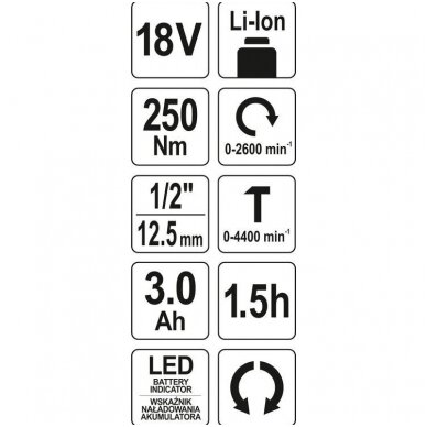 Akumuliatorinis smūginis veržliasūkis bešepetėlinis Li-ion 3,00mAh.,250Nm., 18V 6