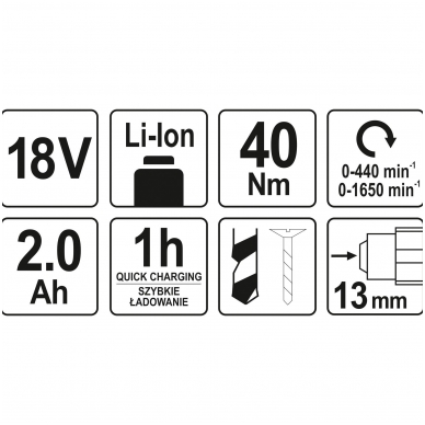 Akumuliatorinis suktukas gręžtuvas LI- ION 18V 2 greičiai 5