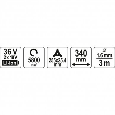 Akumuliatorinis trimeris/žoliapjovė bešepetėlinė be akumuliatoriaus  36V=2X18V 6