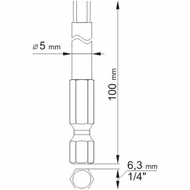 Antgaliai HEX šešiakampiai su skyle 1/4", 2vnt. H3x100mm; H5x100mm. 1