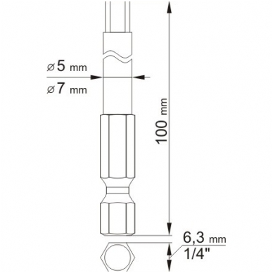 Antgaliai HEX šešiakampiai su skyle 1/4", 2vnt: H4x100mm; H6x100mm. 1