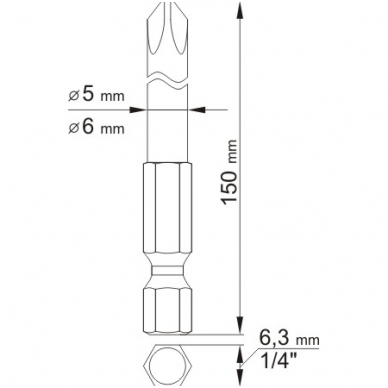 Antgaliai kryžminiai 1/4", 2vnt, PH1X150mm; PH2X150mm. 1