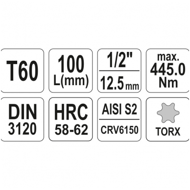 Antgalis įpresuotas į galvutę 1/2", S2, 100 mm, T60 YT-04328 1