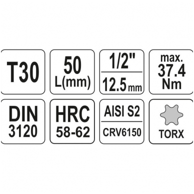 Antgalis įpresuotas į galvutę 1/2", T30 x 55mm. 1