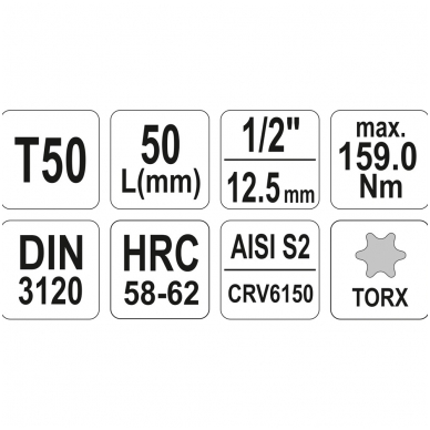 Antgalis įpresuotas į galvutę 1/2", T50 x 55mm. 2