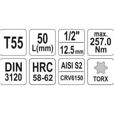 Antgalis įpresuotas į galvutę 1/2", T55 x 55 mm. 2