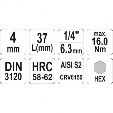 Antgalis įpresuotas į galvutę 6,3mm. (1/4") hex šešiakampis 4mm. 3