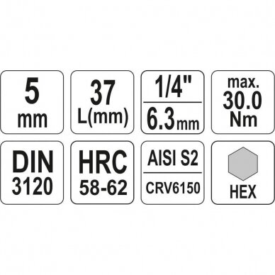 Antgalis įpresuotas į galvutę 6,3mm. (1/4") hex šešiakampis 5mm. 3