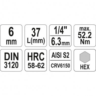 Antgalis įpresuotas į galvutę 6,3mm. (1/4") hex šešiakampis 6mm. 3