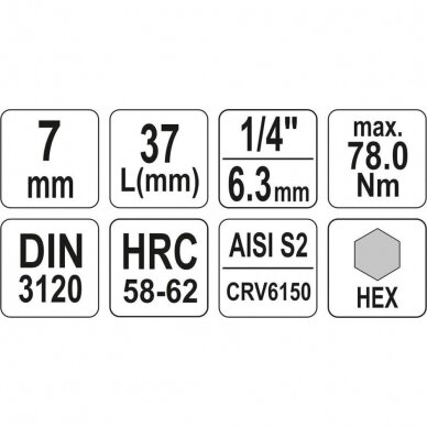 Antgalis įpresuotas į galvutę 6,3mm. (1/4") hex šešiakampis 7mm. 3