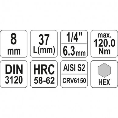 Antgalis įpresuotas į galvutę 6,3mm. (1/4") hex šešiakampis 8mm. 3