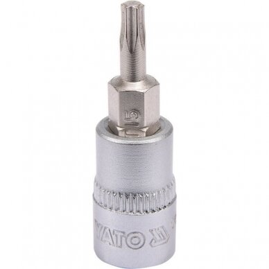 Antgalis įpresuotas į galvutę 6.3mm. (1/4") T-Star (Torx) T15