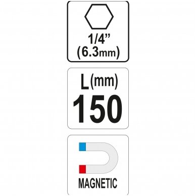 Antgalių laikiklis magnetinis ilgas 1/4", 150mm. 2