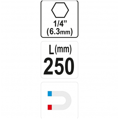 Antgalių laikiklis magnetinis ilgas 1/4", 250 mm 2