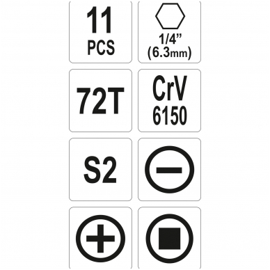 Antgalių rinkinys su terkšle 1/4"- 11 vnt. 3