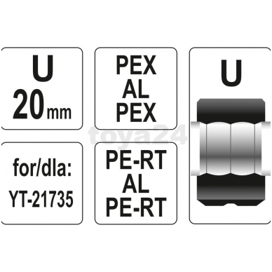 Atsarginis indėklas U 20 mm presavimo replėms YT-21735 1