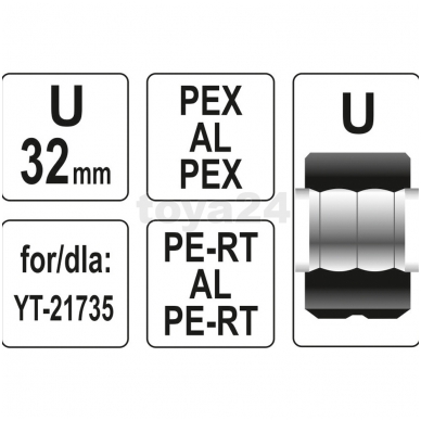 Atsarginis indėklas U 32 mm presavimo replėms YT-21735 1