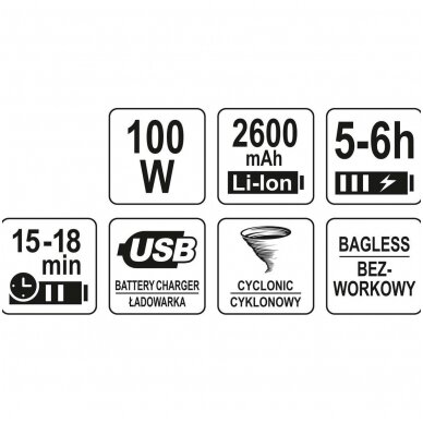 Automobilinis dulkių siurblys pistoleto tipo akumuliatorinis 100W 5