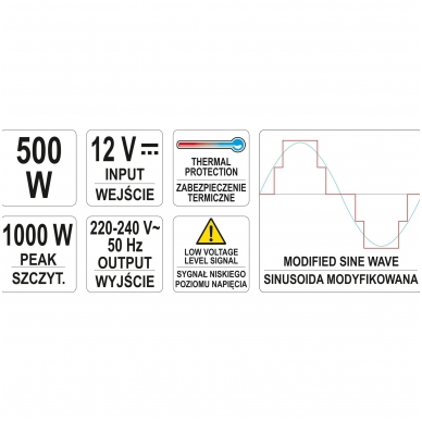 Automobilinis įtampos inverteris 12/230V 500W 5