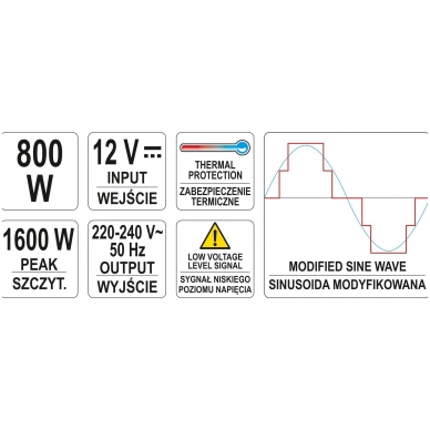 Automobilinis įtampos inverteris 12/230V 800W 5