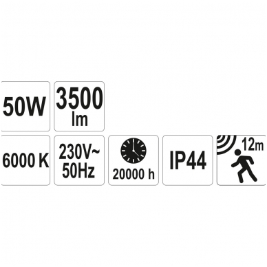 COB LED lempa su judesio davikliu 50W su diodu, 3500LM 4