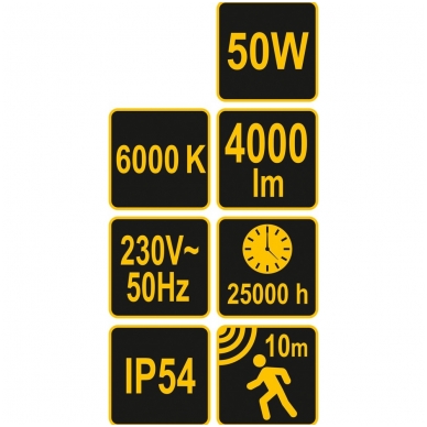 COB LED lempa su judesio davikliu 50W su diodu, 4000LM 3