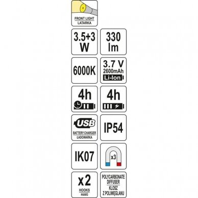 Darbo lempa akumuliatorinė 3,5W SMD 330LM 7