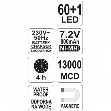 Darbo lempa akumuliatorinė - 60+1 LED 5