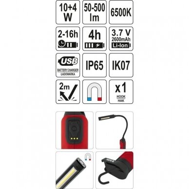 Darbo lempa akumuliatorinė lanksti reguliuojama šviesa  IP54, IK07, PA6+TPR 6