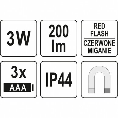 Darbo lempa  tušinuko tipo 3 režimai  200LM, COB LED, IP44 3