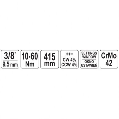 Dinamometrinis raktas su skale 10mm. (3/8") 10 - 60Nm. (YT-07735) 4