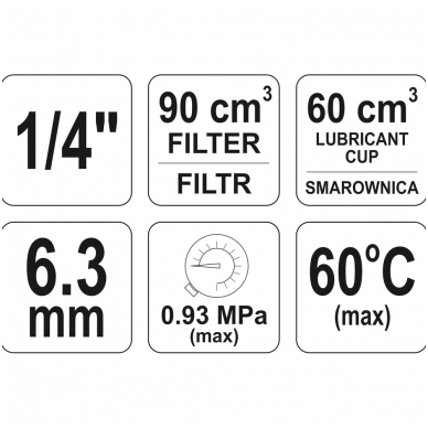 Drėgmės surinkėjas ,reguliatorius su manometru ir tepaline 1/4" 2