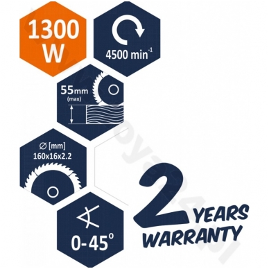 Elektrinis diskinis pjūklas 1300W, 160MM 2