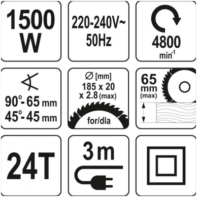 Elektrinis diskinis pjūklas  185mm. 1500W 3