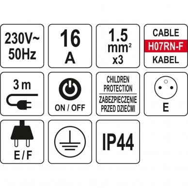 Elektrinis ilgintuvas 3 lizdai su jungikliu ir dangteliais 1.5mm² 3m. 4