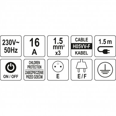 Elektrinis ilgintuvas 5 lizdai 1,5m. 1,5mm² 3