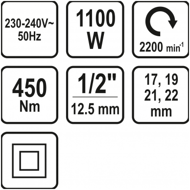 Elektrinis smūginis veržliaraktis su rinkiniu (1/2") 450Nm-1100W 6