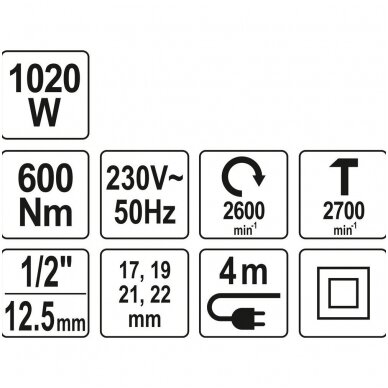 Elektrinis smūginis veržliaraktis su rinkiniu (1/2") 600Nm., 1020W 8