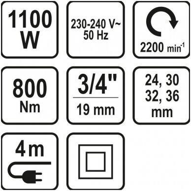 Elektrinis smūginis veržliaraktis su rinkiniu (3/4") 800Nm., 1100W 5