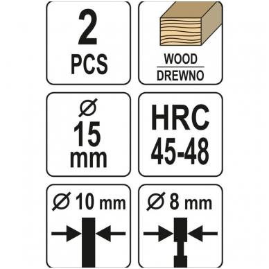 Freza - kamštinis grąžtas medžiui 15mm.  2 vnt. 4