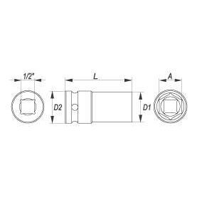 Galvutė smūginė ilga 1/2", 26mm. 1