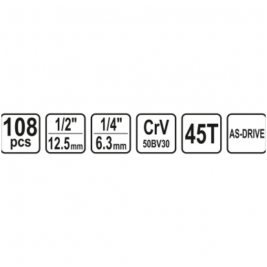 Galvučių ir raktų komplektas 108 vnt. 1/4" + 1/2" 4