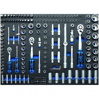 Galvučių ir raktų rinkinys 1/4"+3/8"+1/2", 192vnt. su padėklu į spintelę 3/3