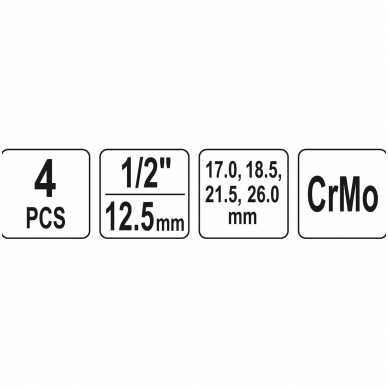 Galvučių rinkinys sugadintiems varžtams1/2"- 17, 18.5, 21.5 ir 26 mm 4