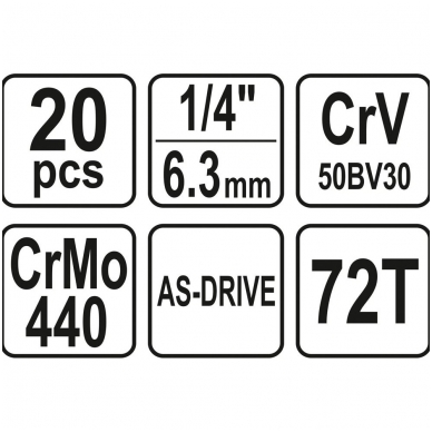 Galvučių su terkšle rinkinys 1/4", 20vnt. 4